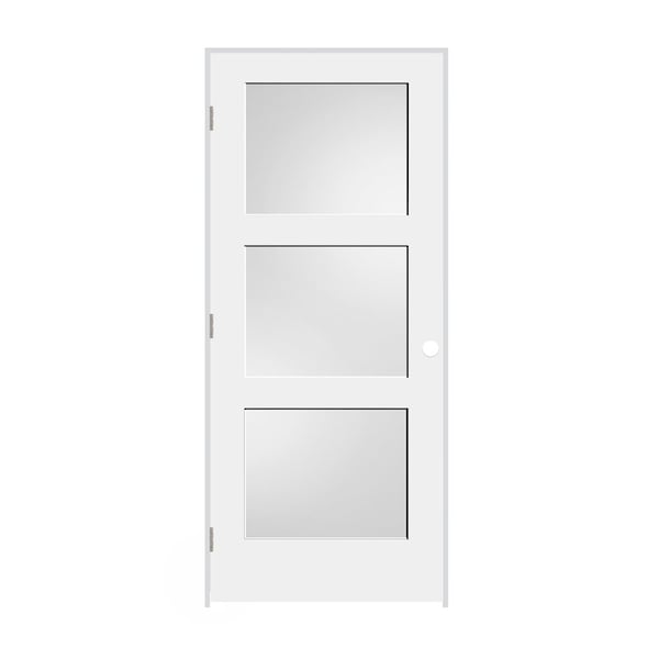 Trimlite Primed 3Panel Equal Panel White Lami Glass Interior Shaker 49/16" RH Prehung 2668pri8433GLRH154916 - main